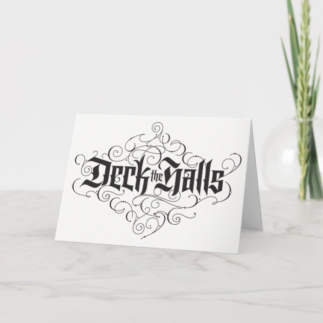 Cartão De Festividades Deck the Halls Luxury Lettering Elegante em Preto (Frente)