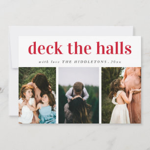 Cartão De Festividades Deck The Halls Red Script Three Photo Holiday