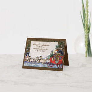 Cartão De Festividades Deco Coach Horses Holiday Christmas Card