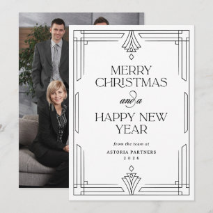 Cartão De Festividades Deco Preto e Branco Natal Corporativo Elegante
