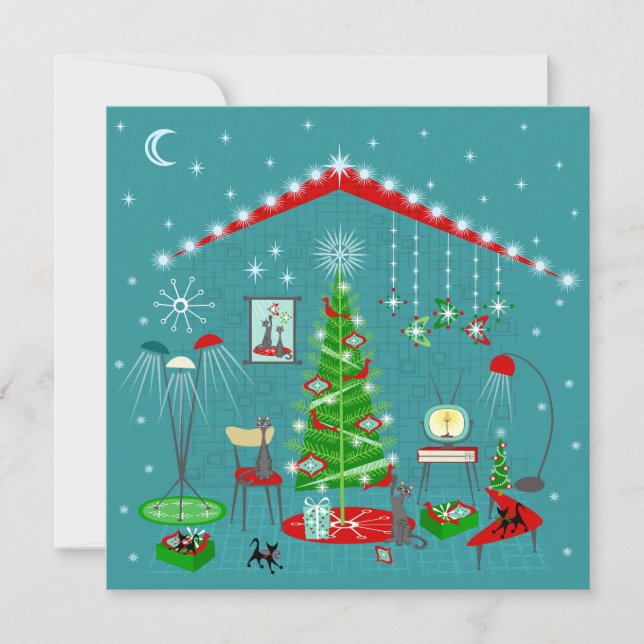 Cartão De Festividades Decoração de Feriado Retrô (Frente)