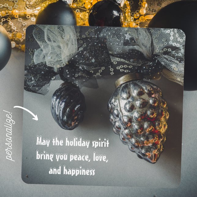 Cartão De Festividades Decorações de Natal Prateadas e Pretas Retrô (Criador carregado)