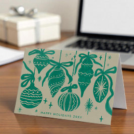 Cartão De Festividades Decorações Verdes Caprichosas Corporativas Bege