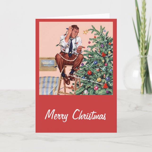 Cartão De Festividades Decorando a Árvore de Natal (Frente)