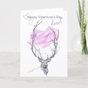 Cartão De Festividades Deer and pink geometric heart Valentines day