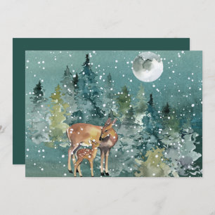 Cartão De Festividades Deer Doe Fawn Forest Fora de Lua Cheia Aquarela