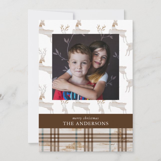 Cartão De Festividades Deer Rustic Wood (Frente)