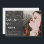 Cartão De Festividades Definição de Casais Quadro de Giz Natal Foto<br><div class="desc">Compartilhe sua definição do que a temporada de férias de Natal significa para você com esses elegantes cartões de Natal boho. Apresentando sua foto especial,  nomes e mensagem de Natal em tipografia moderna,  e flocos de neve dourados elegantes em um fundo de quadro de giz. Projetado por Thisisnotme©</div>