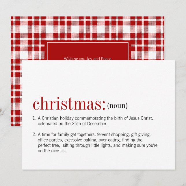 Cartão De Festividades Definição de Natal (Frente/Verso)