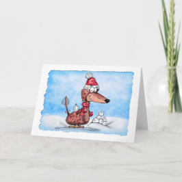 Cartão De Festividades Definir um Bom Mini Dachshund com Feriado de Snowb