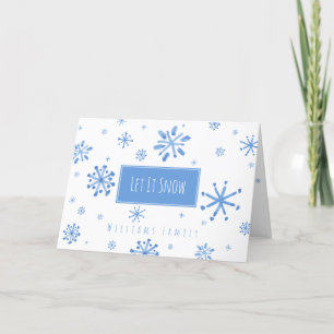 Cartão De Festividades Deixe-o citar Blue Snowflakes Nome da família