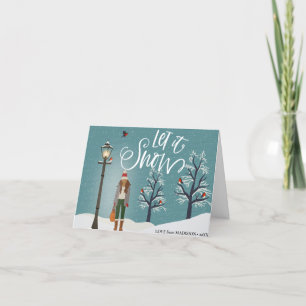 Cartão De Festividades Deixe-o nevar Cenário de neve com pássaro de inv