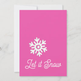 Cartão De Festividades Deixe-o nevar com floco de neve branco-rosa mínimo