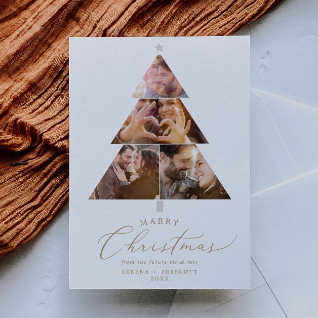 Cartão De Festividades Delicar Foto do Noivado de Natal do Casado Dourado (Criador carregado)