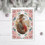 Cartão De Festividades Delicar Poinsettia Oval Foto<br><div class="desc">Quadro original ilustrado feito de poinsettias e folhas sagradas. Também disponível na orientação alternativa</div>