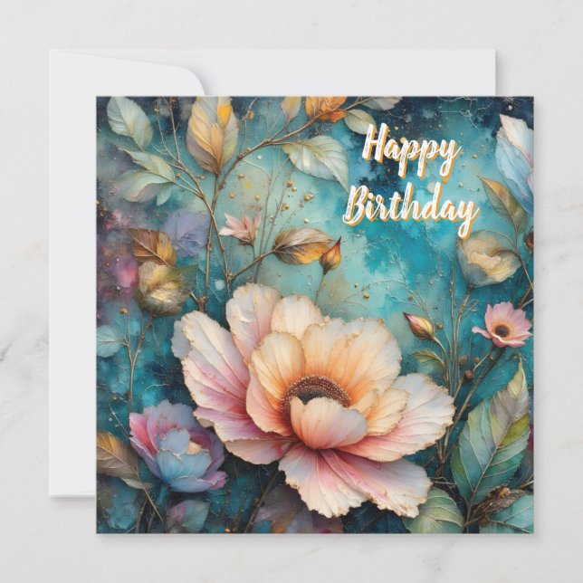 Cartão De Festividades Delicate Apricot Cosmos on Teal (Frente)