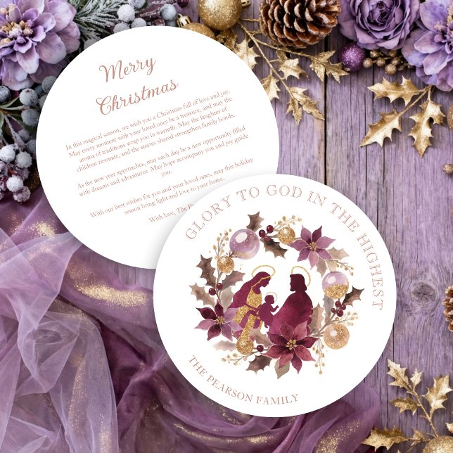 Cartão De Festividades Delicate Deep Plum Glitter Holy Nativity Christmas (Delicate Deep Plum Glitter Shades Holy Family Nativity Exquisite Christmas Contemporary Cards.)