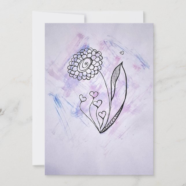 Cartão De Festividades Delicate Hand-Drawn Flower with Hearts  (Frente)