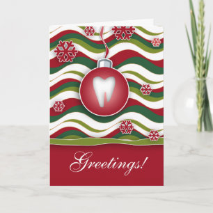 Cartão De Festividades Dental Christmas Card Red Retro Waves 1