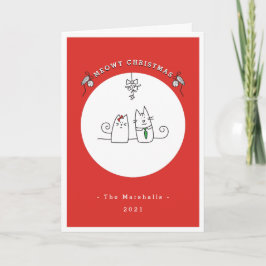 Cartão De Festividades Desejamos-Lhe Um Feliz Gato De Natal Vermelho Não