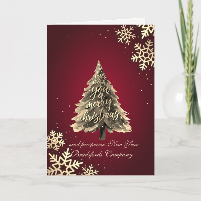 Cartão De Festividades Desejamos Um Feliz Natal, Flocos De Neve, Vermelho (Frente)