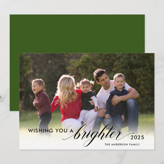 Cartão De Festividades Desejando a você um Ano novo verde-foto brilhante  (Frente/Verso)