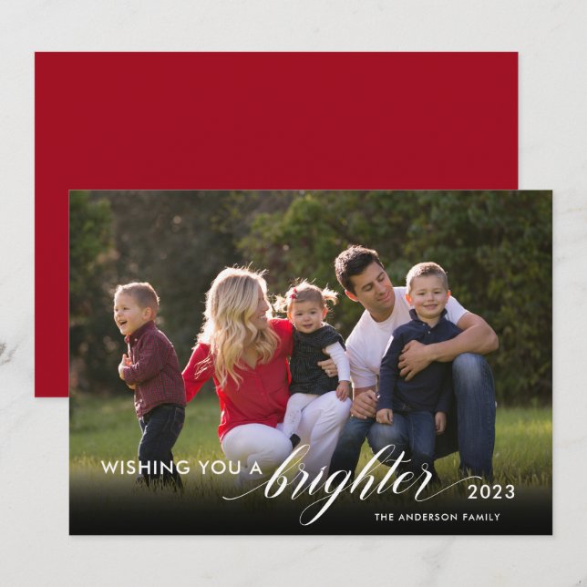 Cartão De Festividades Desejando a você um Ano novo vermelho fotográfico  (Frente/Verso)