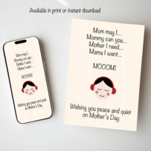 Cartão De Festividades Desejando paz e silêncio em Dia de as mães