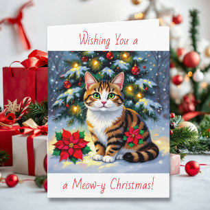 Cartão De Festividades Desejando um Natal Felino   Festivo 