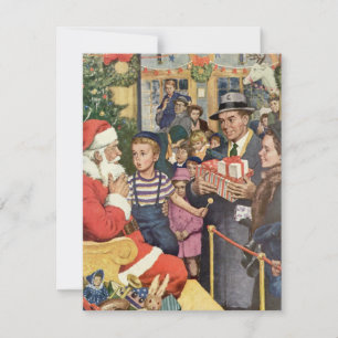 Cartão De Festividades Desejo de Natal Antigo, Menino no Colo do Papai No