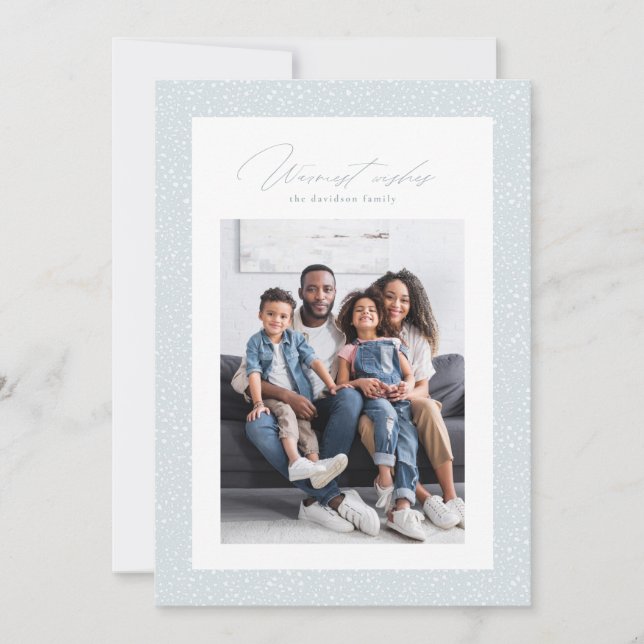 Cartão De Festividades Desejos calorosos em uma moldura simples com floco (Frente)