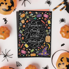 Cartão De Festividades Desejos de Halloween com letra de mão