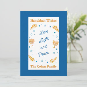 Cartão De Festividades Desejos de Hanukkah – Amor Luz e Paz Família 