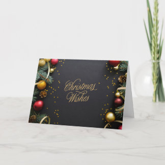 Cartão De Festividades Desejos de Natal em Dourado e Vermelho com Texto I