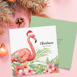 Cartão De Festividades Desejos Florais de Flamingo de Natal