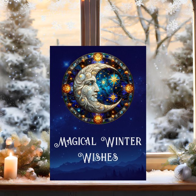 Cartão De Festividades Desejos Mágicos de Inverno Lua Celestial Natal (Criador carregado)