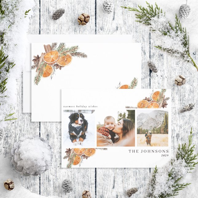 Cartão De Festividades Desejos mais quentes Boho Citrus Botanic 3 Photo H (Criador carregado)