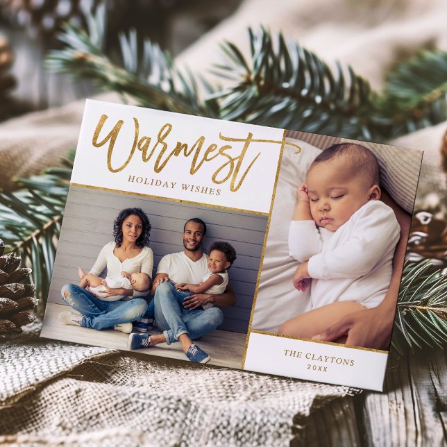 Cartão De Festividades Desejos Mais Quentes Folha de Ouro Falso 2 Fotos (Criador carregado)