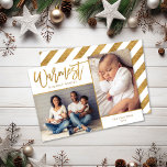 Cartão De Festividades Desejos mais quentes Foto de ouro azul 2<br><div class="desc">cartões com fotos de feriado personalizados com barato simples para personalização. Este elegante design neutro apresenta uma falso borda de folha de ouro em torno de um layout de colagem de duas fotos. O texto moderno do roteiro de caligrafia diz Warm Holiday Wish (Desejos de Férias Mais Quentes). Personalize-o com...</div>