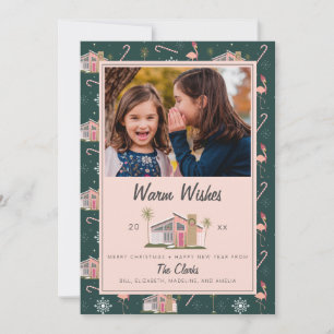 Cartão De Festividades Desejos Quentes Casa Rosa de Natal Foto Meados do 