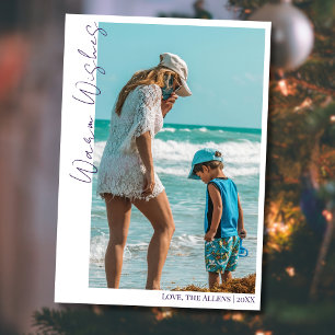 Cartão De Festividades Desejos Quentes Mínimos Roxos Duas Fotos de Famíli