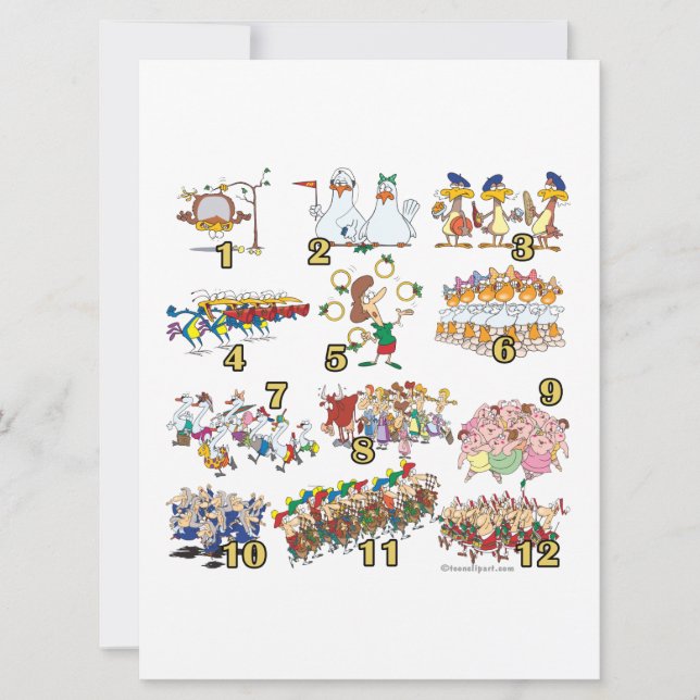 Cartão De Festividades desenho animado de natal dos doze dias (Frente)