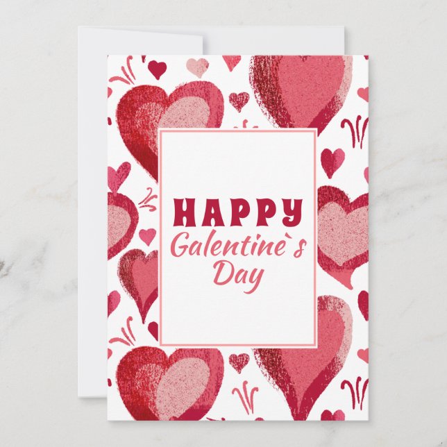 Cartão De Festividades Desenho Coração Vermelho Feliz Dia Galentine (Frente)