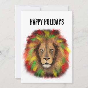 Cartão De Festividades Desenho da cabeça de leão Rasta vermelho amarelo v