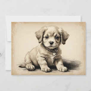 Cartão De Festividades Desenho de Esboço de Arte de Retrato de Cachorrinh