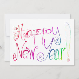 Cartão De Festividades Desenho de Feliz Ano Novo com letra manuscrita de