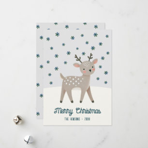 Cartão De Festividades Desenho de Flocos de Neve de Rena Fofa de Natal