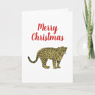 Cartão De Festividades Desenho de Gato Malhado Leopardo Onça Vintage