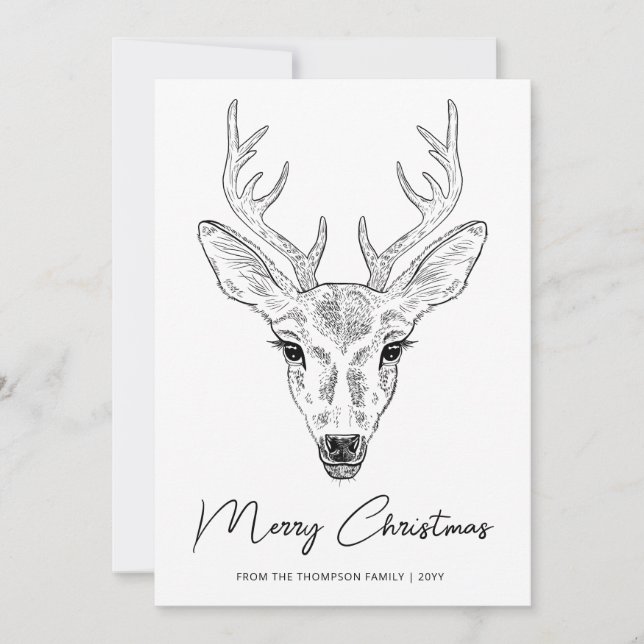 Cartão De Festividades Desenho de Linha de Cabeça de Veado Minimalista Co (Frente)
