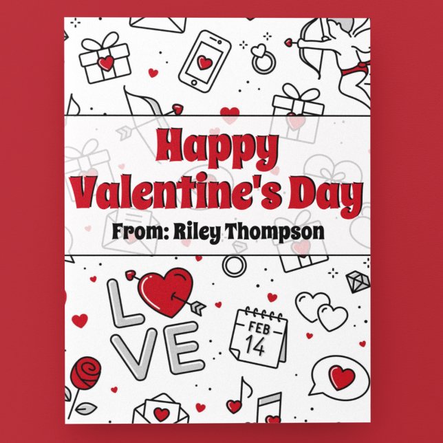 Cartão De Festividades Desenho de linha do Dia dos Namorados para sala de (Criador carregado)